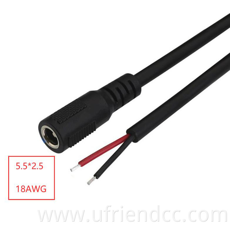Custom 2 Cores Charging DC Power Cable Plug Female Connector To Open Wire